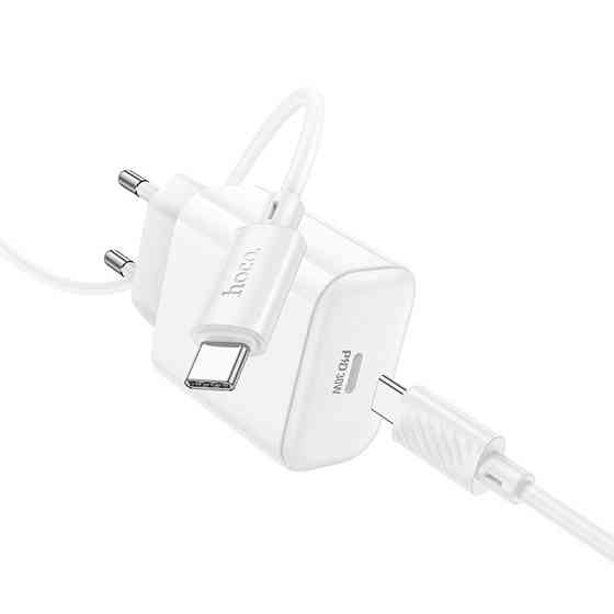 Мережевий зарядний пристрій з кабелем HOCO C76A Pro Majestic single port PD30W charger set (Type-C to Type-C)(EU) White Одеса