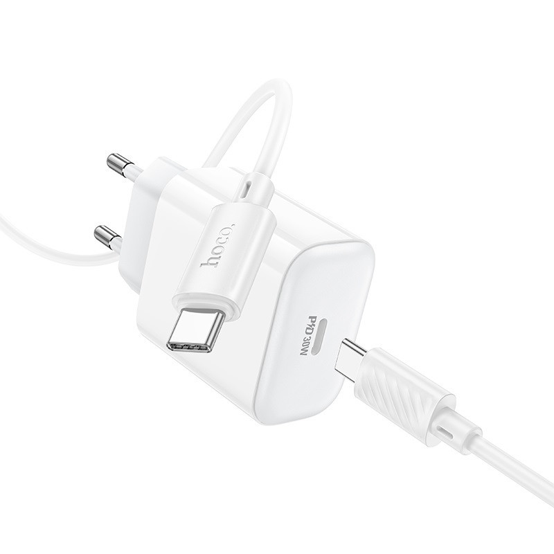 Мережевий зарядний пристрій з кабелем HOCO C76A Pro Majestic single port PD30W charger set (Type-C to Type-C)(EU) White Одеса - фото 5