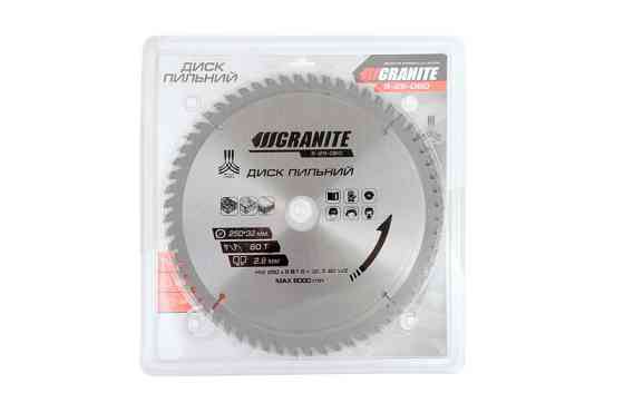 Диск пильный GRANITE для дерева с твердосплавными напайками 250х32х60Т адаптер 32-30/32-25.4 6100 об/мин Ровно