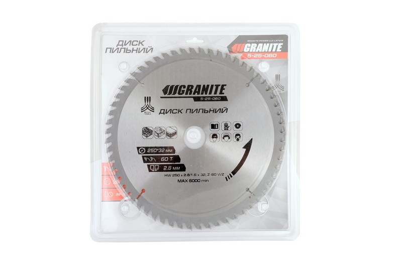 Диск пильний GRANITE для дерева з твердосплавними напайками 250х32х60Т адаптер 32-30/32-25.4 6100 об/хв Рівне - фото 2