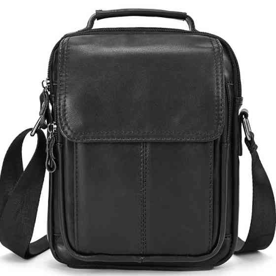 Сумка-барсетка мужская через плечо кожаная гладкая черная Tiding Bag TD-69291 Каменское