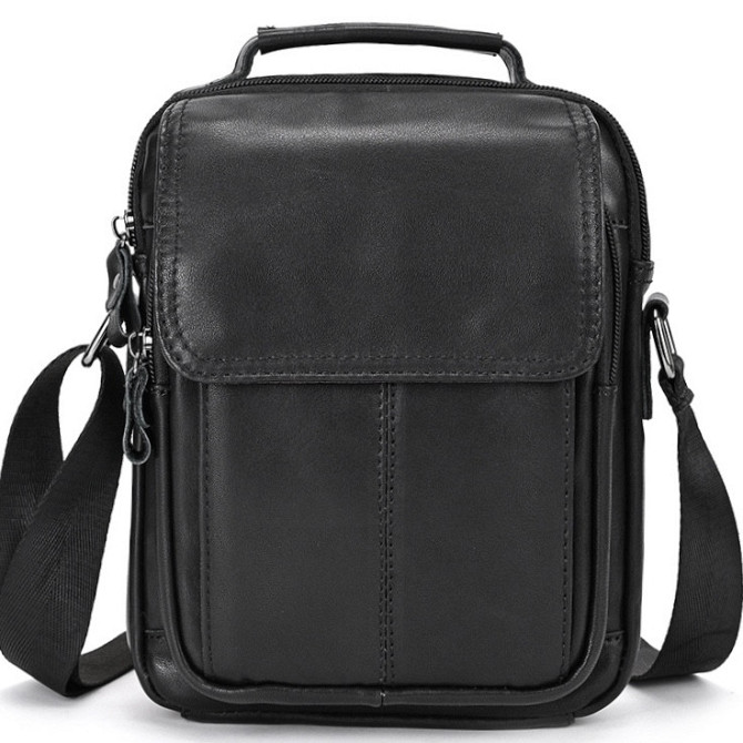 Сумка-барсетка чоловіча через плече шкіряна гладка чорна Tiding Bag TD-69291 Кам'янське - фото 2