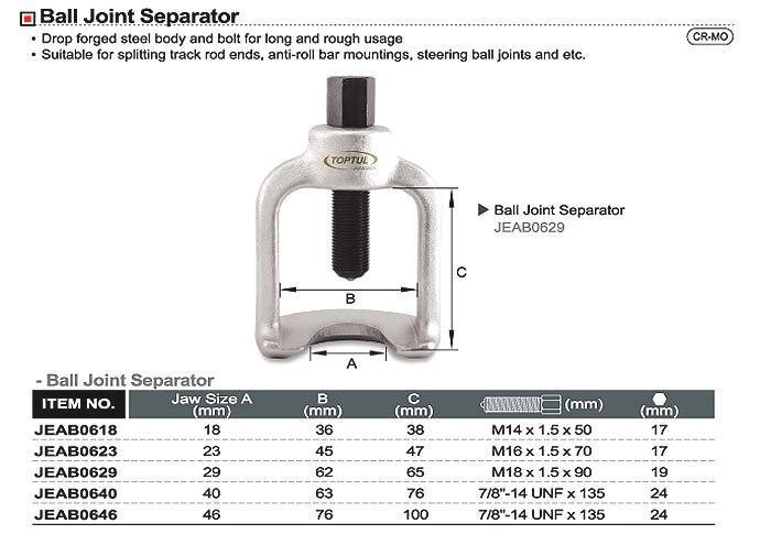 Съемник рулевых тяг и шаровых опор 46х76х100 мм TOPTUL JEAB0646 Одеса - фото 2