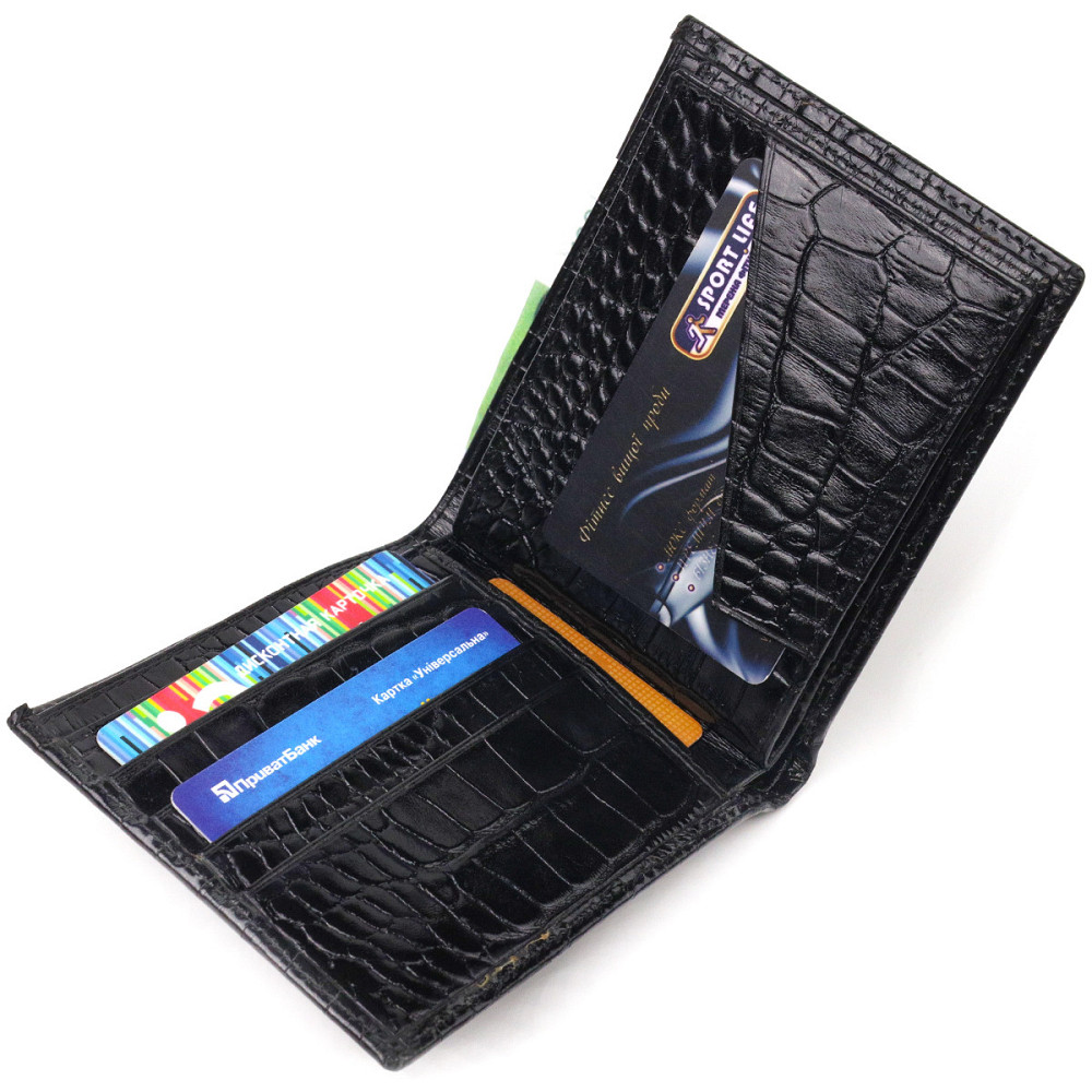Оригінальний гаманець для чоловіків у два складення з натуральної фактурної шкіри з тисненням під крокодила CANPELLINI 21582 Київ - фото 5