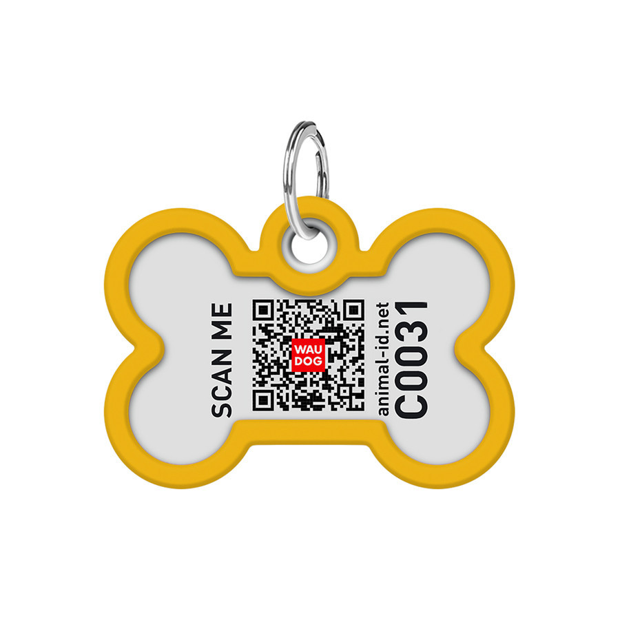 Адресник для собак і котів металевий WAUDOG Smart ID з QR паспортом, малюнок "Градієнт помаранчевий", кістка, Д 40 мм, Ш 28 мм Київ - фото 3