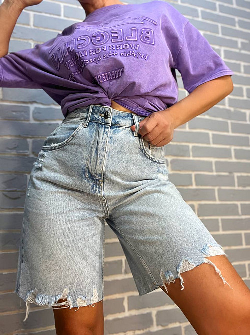 Шорти жіночі джинсові Women Denim 355-974 бермуди рвані довжина до коліна  блакитні, блакитний, 36 Київ - фото 1