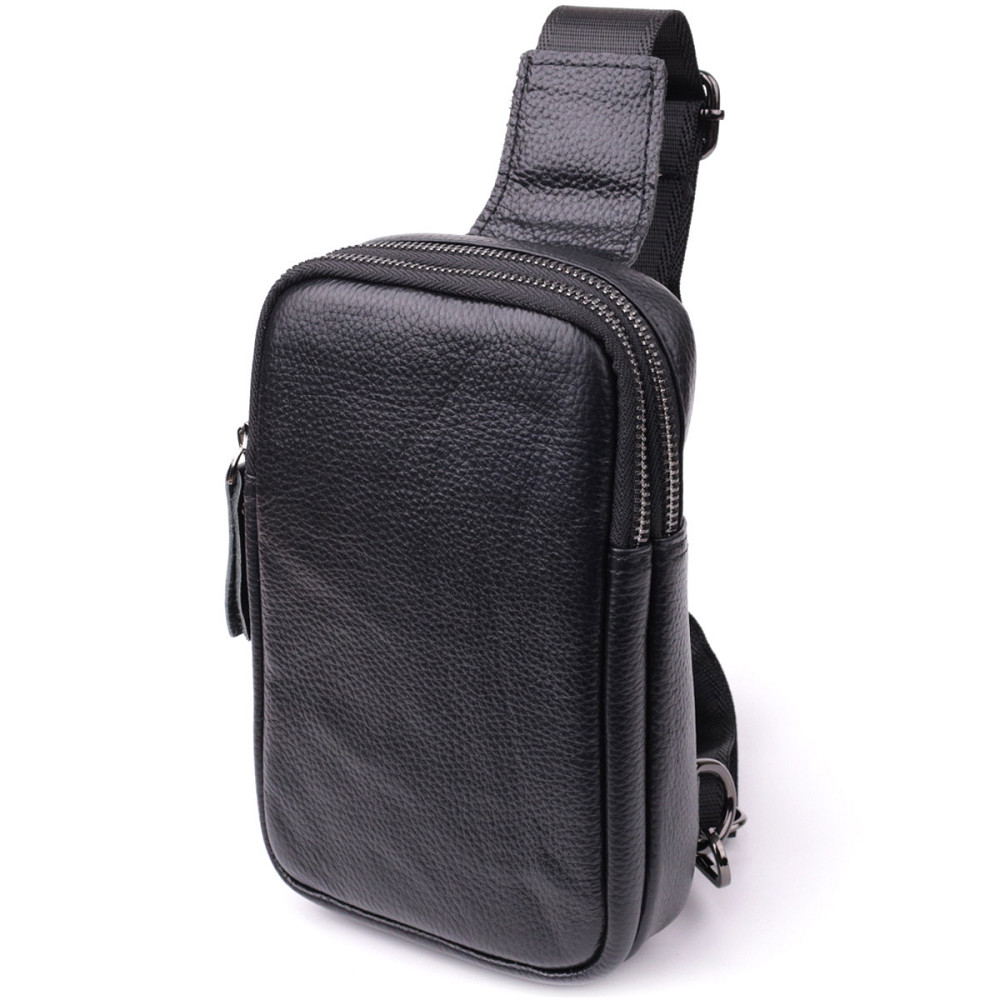 Небольшая слинг сумка для мужчин из натуральной кожи Черный (Vintage) Киев - изображение 11