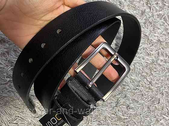 Мужской джинсовый кожаный ремень черного цвета ST Leather Киев