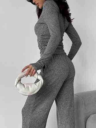 Женский базовый костюм двойка: лонгслив и брюки ангора рубчик Серый, 44/46 Одесса