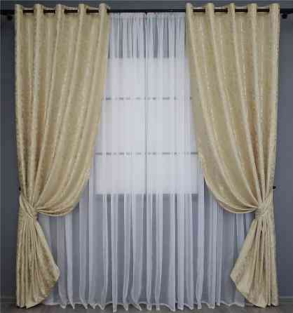 Комплект штор на люверсах VR-Textil Лен мрамор Pavliani ХО № 1270ш Бежевый 150х250 см 2 шт (37-0122) Киев