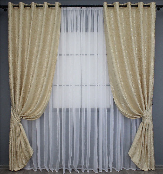 Комплект штор на люверсах VR-Textil Лен мрамор Pavliani ХО № 1270ш Бежевый 150х250 см 2 шт (37-0122) Киев - изображение 2