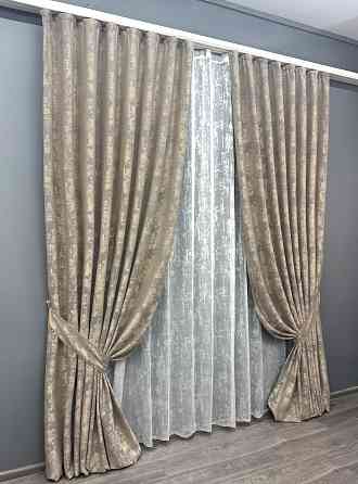 Комплект штор VR-Textil Жакард Мармур 100х270 2шт і Тюль 300х270 1144ш-1400т Кавово-сірий з білим 71-117/1 Київ