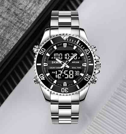 Чоловічий наручний годинник Skmei 1850 (Сріблясті з чорним циферблатом) Вінниця