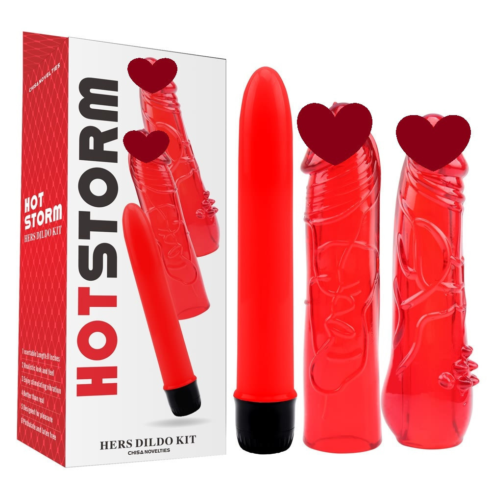 Набор вибратор + 2 насадки Chisa Hotstorm Hers Dildo Kit красный Sex Aura Киев - изображение 1