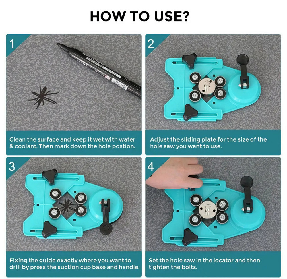 Набор для сверления и резки плитки/стекла: алмазные коронки + направляющий кондуктор + ручка-стеклорез (маркер-резак) (822760617) Киев - изображение 5