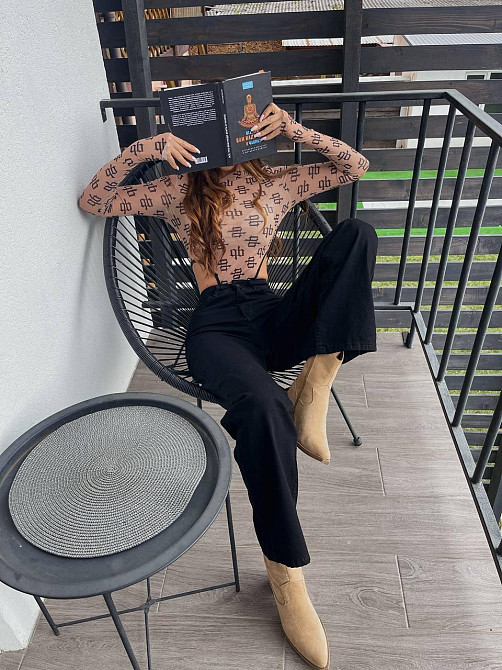 Женские голубые джинсы трубы-палаццо коттон 100% Черный, 34 Одесса - изображение 5