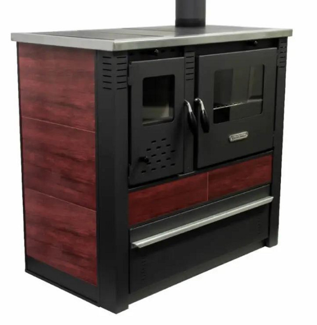 Піч-кухня на дровах Pro-Thermo Panonia червона з духовкою та варильною поверхнею 10 кВт до 80 м2 опалювально-варильна піч Сербія Тернопіль - фото 2