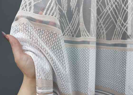 Короткий тюль VR-Textil 1944т Жаккард Белый с капучино 300х200 см (42-0884) Киев