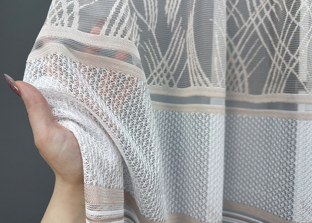 Короткий тюль VR-Textil 1944т Жаккард Белый с капучино 300х200 см (42-0884) Киев - изображение 4