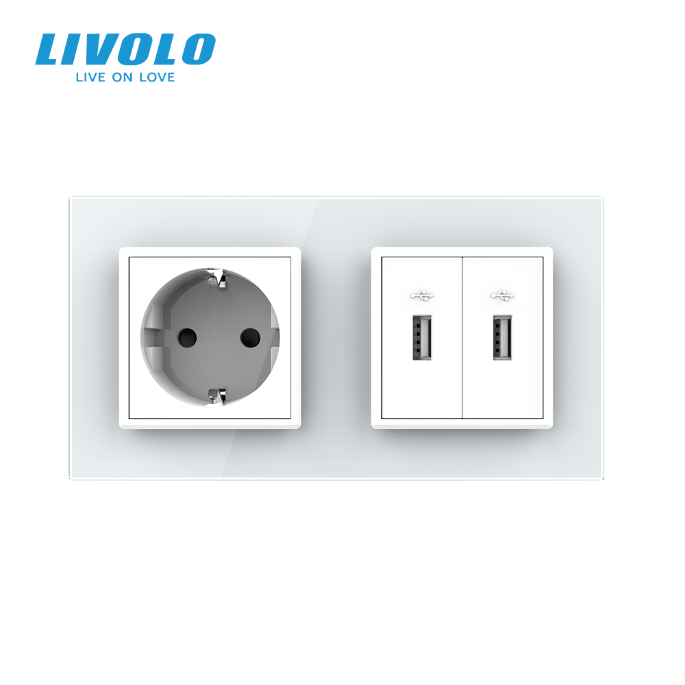LIVOLO Розетка з заземленням з 2 USB розетками Livolo білий скло (VL-C7C1EU2USB-11) Коломия - фото 5