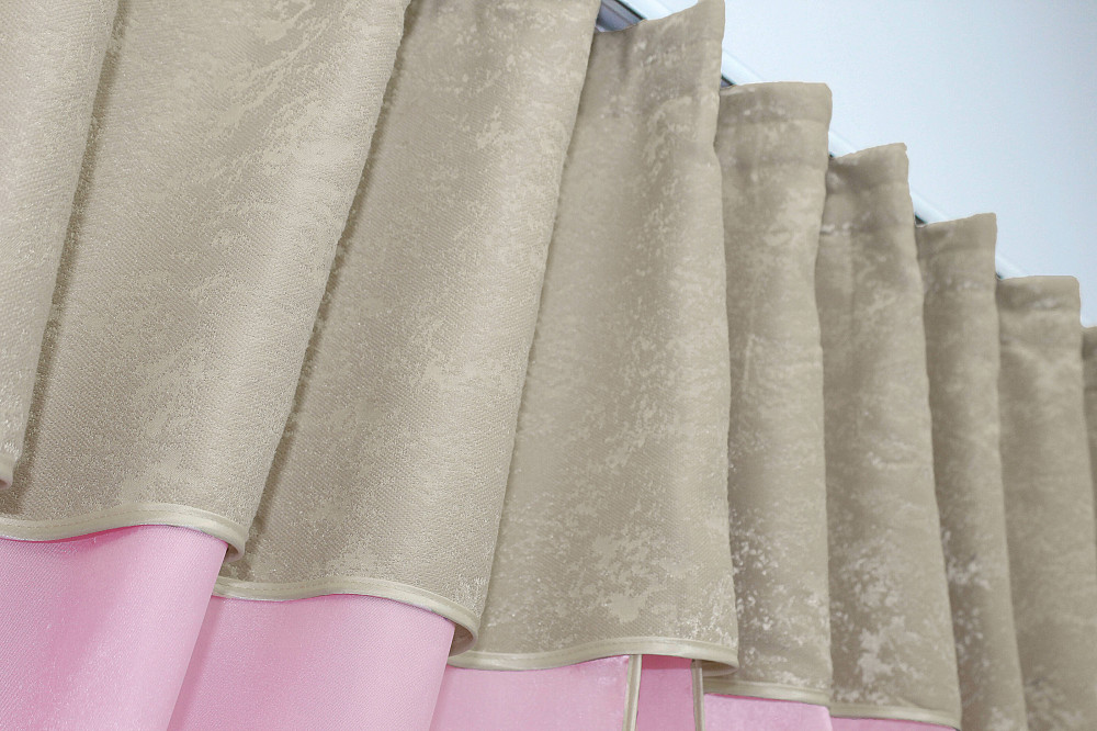 Кухонные шторы VR-Textil № 073к с ламбрекеном и подхватами розовый с серо-бежевым 270х170 см (52-0292) Киев - изображение 4