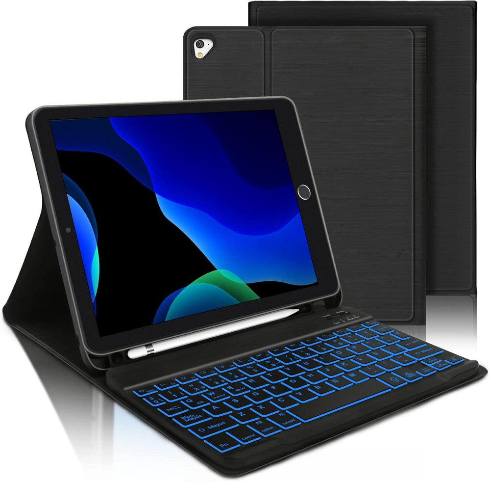 Чохол з Bluetooth-клавіатурою для iPad 10.2" 7 8 9 покоління, iPad Air 3 2019, iPad Pro 2017 10.5" з підсвіткою чорна іспанська Київ - фото 1
