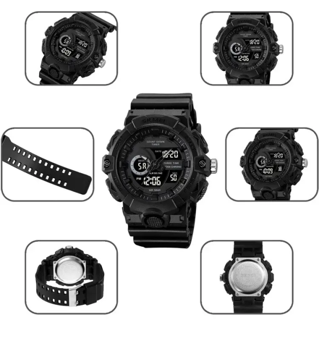 Часы мужские наручные спортивные Skmei 2225 с комбинированным циферблатом (Черный с черным) Винница - изображение 6