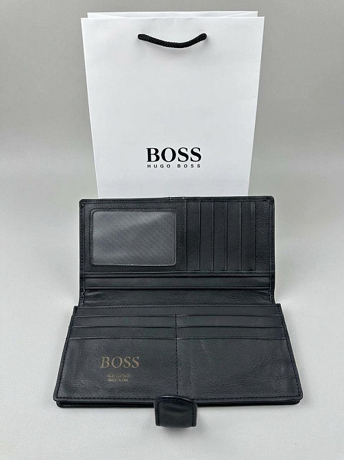 Чоловіче шкіряне портмоне на кнопці Boss (7706) Київ - фото 3