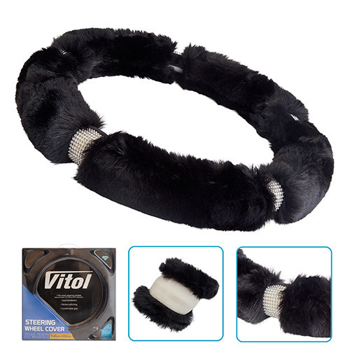 Чохол на кермо VLOD-24FA6 BK M чорний з хутром Харків - фото 1