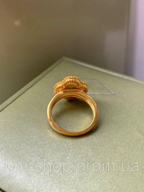 Кільце конюшина стиль Ванкліф зелений під малахіт лимонне золото 18К Одеса - фото 5