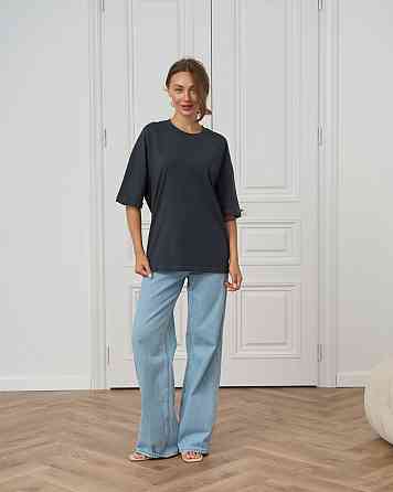 Футболка женская оверсайз круглое горло Nicoletta - Тёмно-серая XL Киев