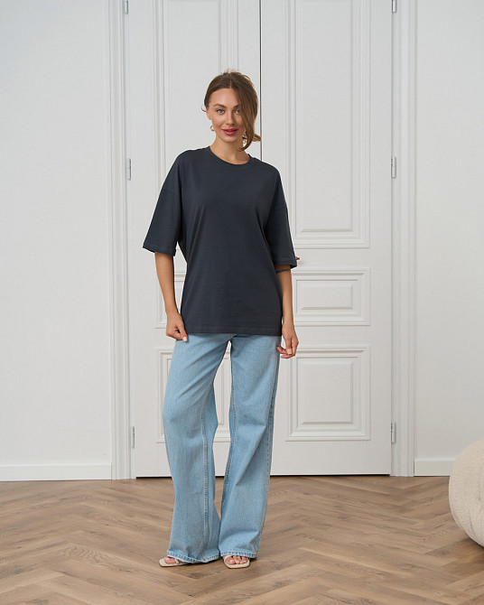 Футболка женская оверсайз круглое горло Nicoletta - Тёмно-серая XL Киев - изображение 5