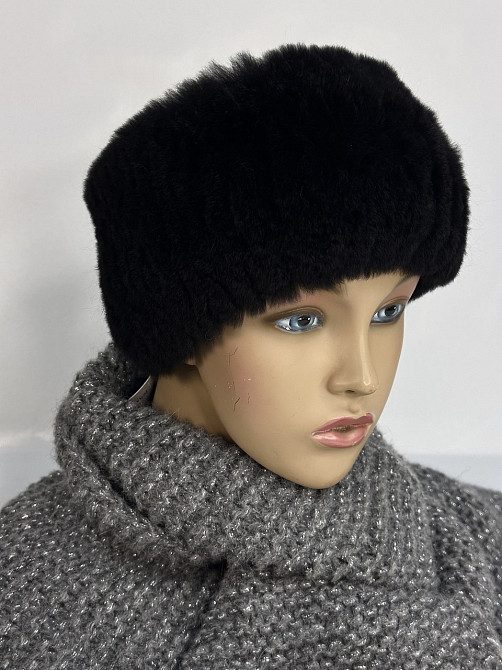 Хутряна пов'язка на голову жіноча з кролика Rex Чорний Харків - фото 3