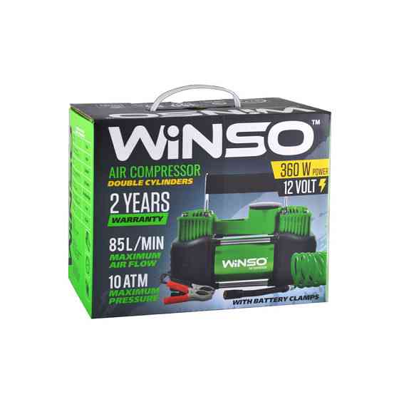 Компресор автомобільний Winso 10Атм 85л/хв 360Вт двоциліндровий із зажимами АКБ Львів