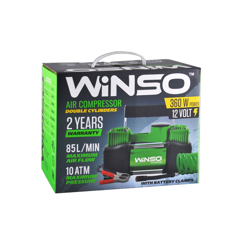 Компресор автомобільний Winso 10Атм 85л/хв 360Вт двоциліндровий із зажимами АКБ Львів - фото 4