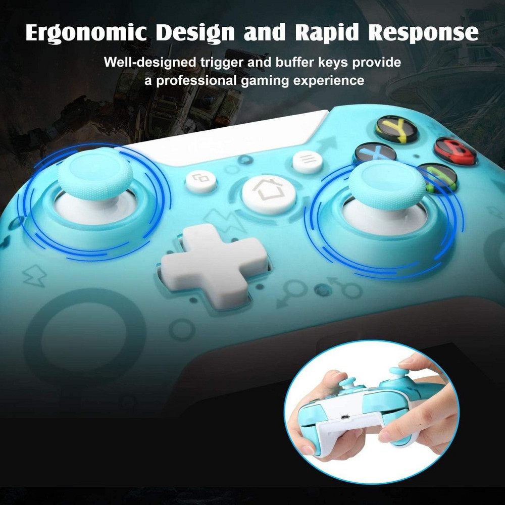 Бездротовий геймпад для ПК, USB контролер для Windows 2.4GHz, подвійна вібрація, акумуляторний, бірюзовий Київ - фото 3