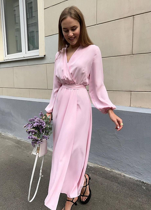 Женское романтичное приталенное миди платье софт Розовый Одесса - изображение 5