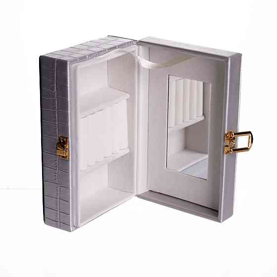 Скринька для прикрас з еко шкіри 3 відділення з дзеркалом 16×10×6 см Сірий HP-5-18G Коломыя