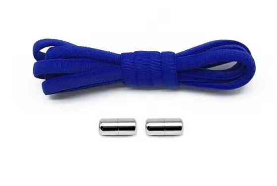 Шнурки эластичные полукруглые без завязок с металлическими застежками Синий Смела