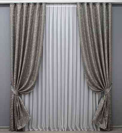 Комплект готовых штор VR-Textil Жаккард Magic № 1609ш Хаки 145х270 см 2 шт (33-0464) Киев