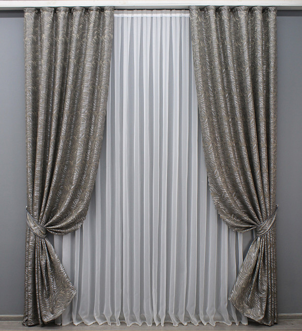Комплект готовых штор VR-Textil Жаккард Magic № 1609ш Хаки 145х270 см 2 шт (33-0464) Киев - изображение 2