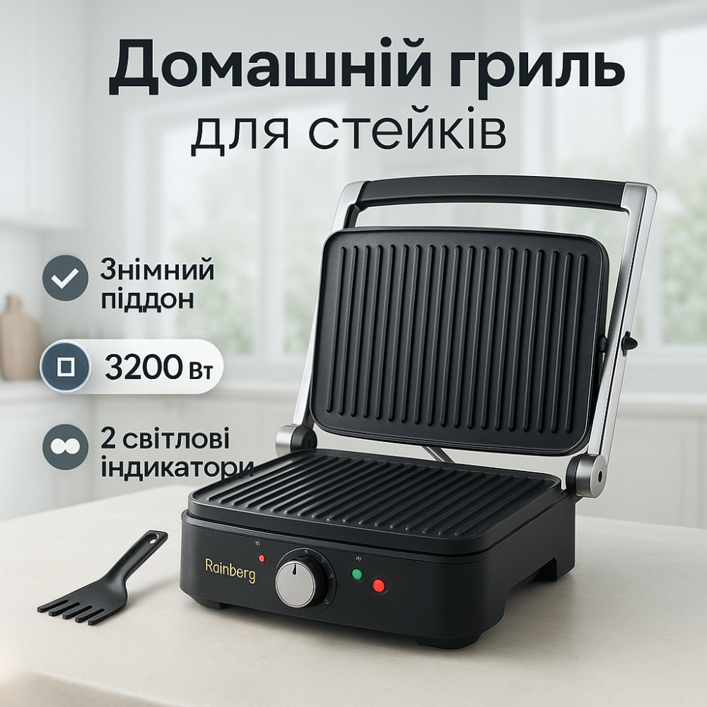 Гриль домашнего использования Rainberg, Гриль двухсторонний контактный настольный для овощей OA-93 Львов - изображение 15