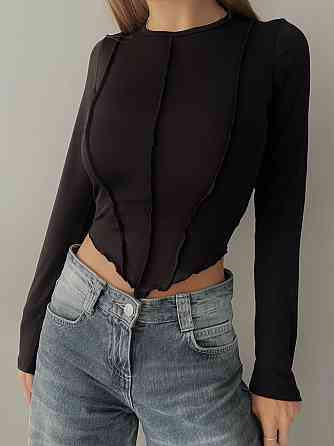 Жіночий трендовий асиметричний топ зі швами спереду мікродайвінг Чорний Одеса