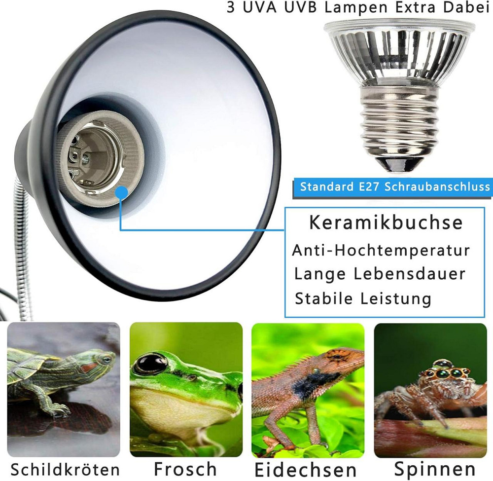 Лампа для рептилий Icepark Tortoise Heat Lamp Черный E27 2×50W+25W UVA UVB керамический отражатель Киев - изображение 6