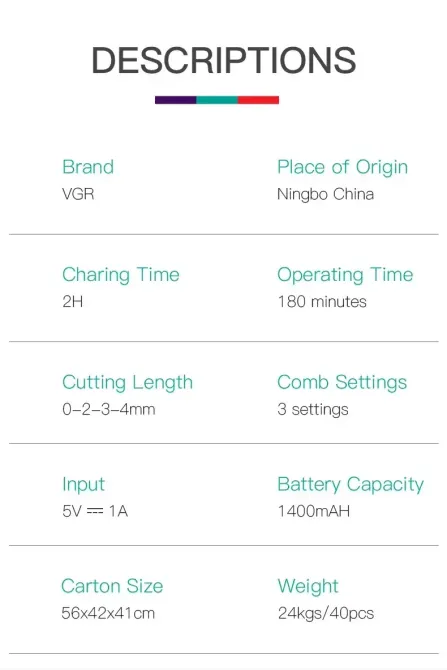 Машинка для стрижки волосся VGR V-057 акумуляторна, USB зарядка, компактна і потужна Одеса - фото 5