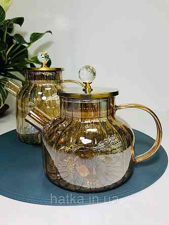 Чайник заварювальний Olens "Страйп" 1000 мл скляний із метал кришкою для дому та ресторану Київ