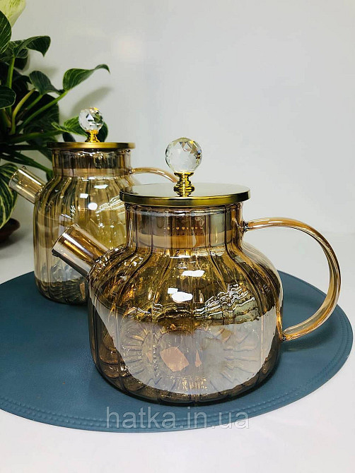 Чайник заварювальний Olens "Страйп" 1000 мл скляний із метал кришкою для дому та ресторану Київ - фото 1