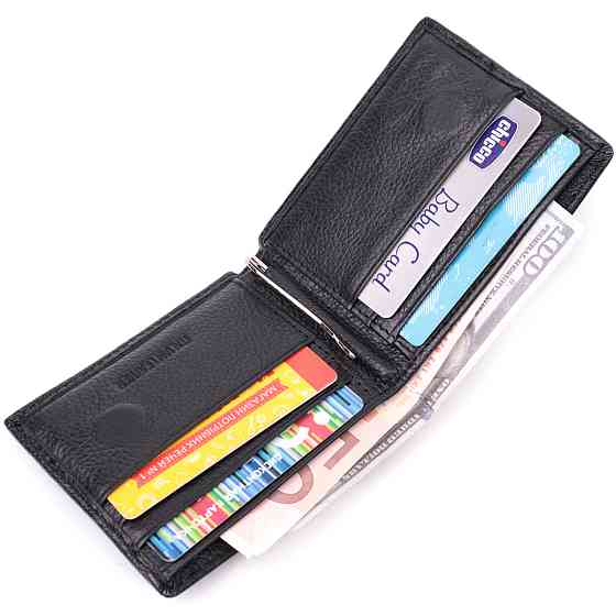 Отличный зажим из натуральной кожи ST Leather 22475 Черный Киев