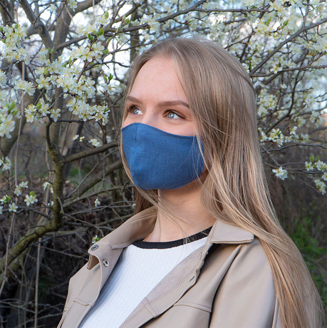 Маска защитная многоразовая из 100% ЛЬНА Размер L (Синий) Сумы - изображение 4