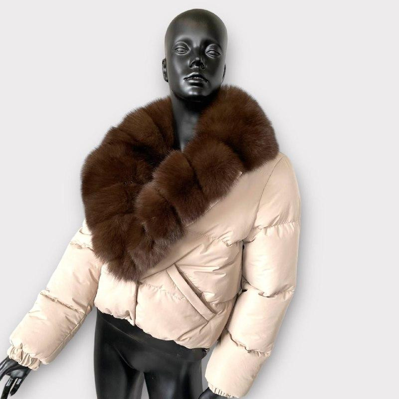 Пуховик жіночий з хутром Бежевий Темний Соболь S Харків - фото 4